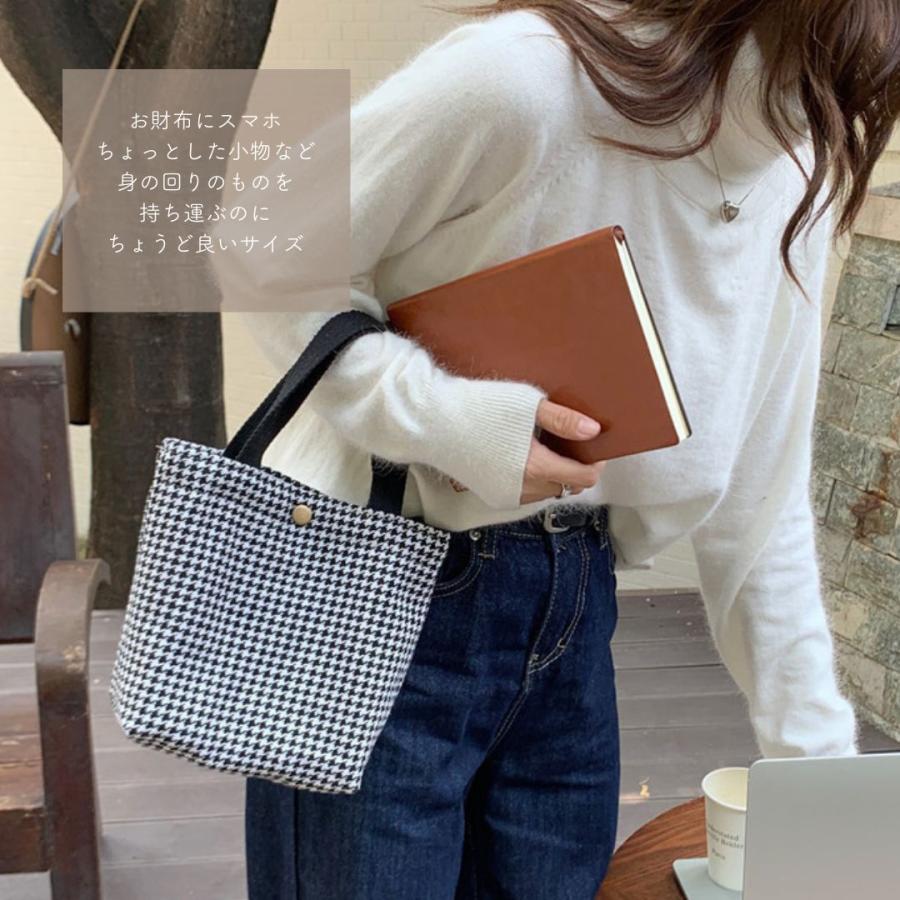 トートバッグ ミニ 小さめ 千鳥格子 ツイード レディース 布 秋冬 シンプル 普段使い ブラック 黒 | ブランド登録なし | 02