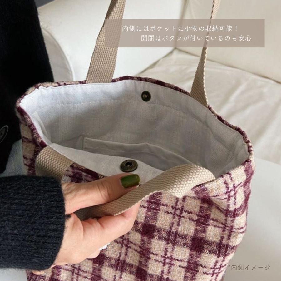 トートバッグ ミニ 小さめ 千鳥格子 ツイード レディース 布 秋冬 シンプル 普段使い ブラック 黒 | ブランド登録なし | 04