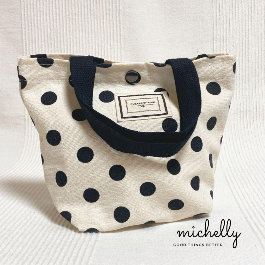 トートバッグ 水玉 ドット ブラック ミニ ランチ おでかけ 軽い カジュアル かわいい 帆布 キャンバス レディース | ブランド登録なし | 10