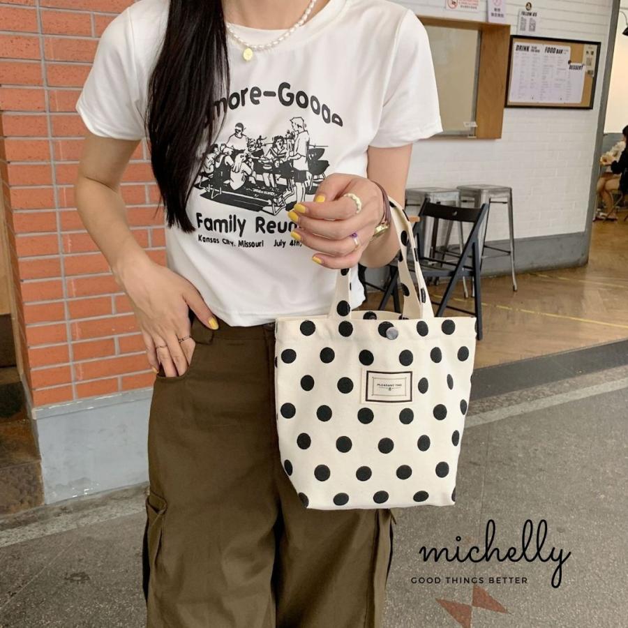 トートバッグ 水玉 ドット ブラック ミニ ランチ おでかけ 軽い カジュアル かわいい 帆布 キャンバス レディース | ブランド登録なし | 06