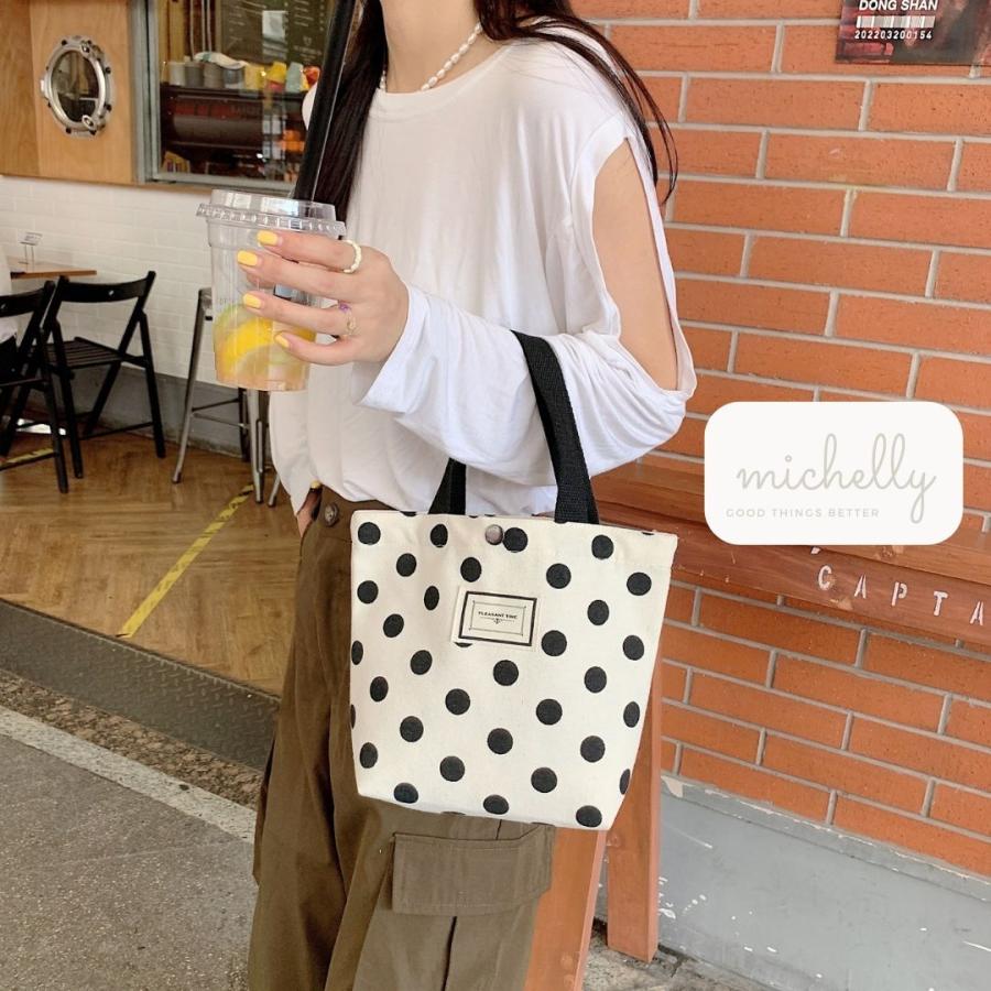 トートバッグ 水玉 ドット ブラック ミニ ランチ おでかけ 軽い カジュアル かわいい 帆布 キャンバス レディース | ブランド登録なし | 07