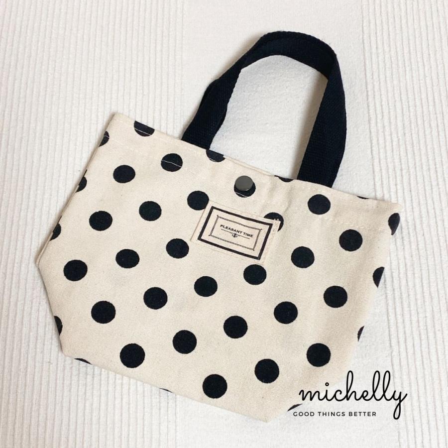 トートバッグ 水玉 ドット ブラック ミニ ランチ おでかけ 軽い カジュアル かわいい 帆布 キャンバス レディース | ブランド登録なし | 08