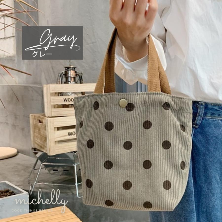 トートバッグ コーデュロイ ミニ 小さめ ドット グレー ベージュ 軽量 軽い レディース サブ | ブランド登録なし | 01
