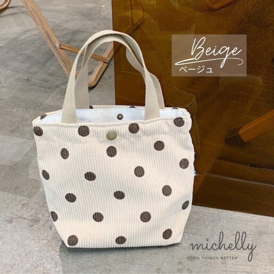 トートバッグ コーデュロイ ミニ 小さめ ドット グレー ベージュ 軽量 軽い レディース サブ | ブランド登録なし | 02
