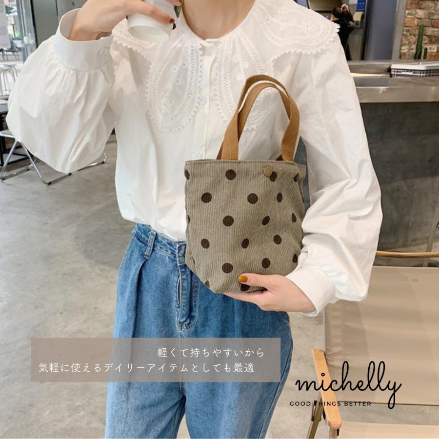 トートバッグ コーデュロイ ミニ 小さめ ドット グレー ベージュ 軽量 軽い レディース サブ | ブランド登録なし | 08