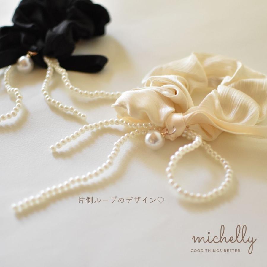 シュシュ パール リボン 黒 白 ヘアアレンジ ヘアゴム 大きめ サテン ヘアゴム おしゃれ アクセサリー | ブランド登録なし | 10