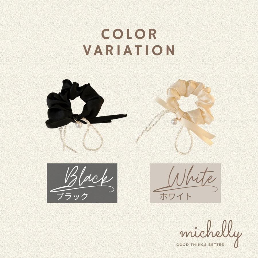 シュシュ パール リボン 黒 白 ヘアアレンジ ヘアゴム 大きめ サテン ヘアゴム おしゃれ アクセサリー | ブランド登録なし | 05