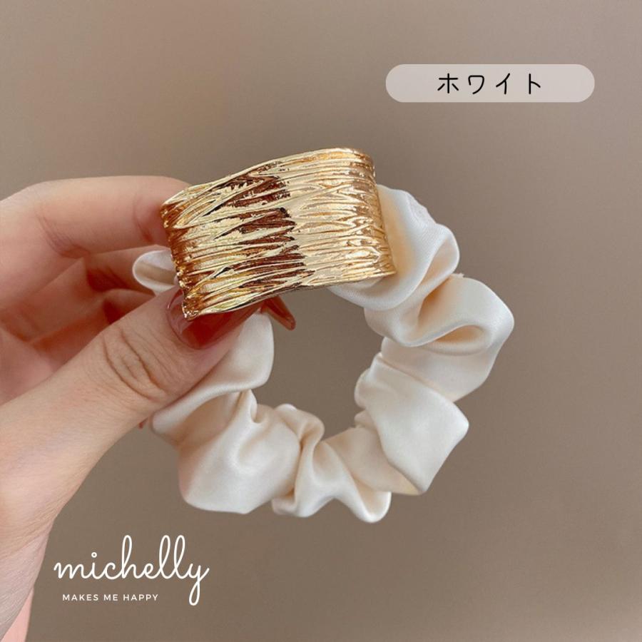 シュシュ プレート ゴールド まとめ髪 ヘアアレンジ ヘアゴム ブラック 黒 ホワイト 白 結婚式 きれいめ 大人 | ブランド登録なし | 02