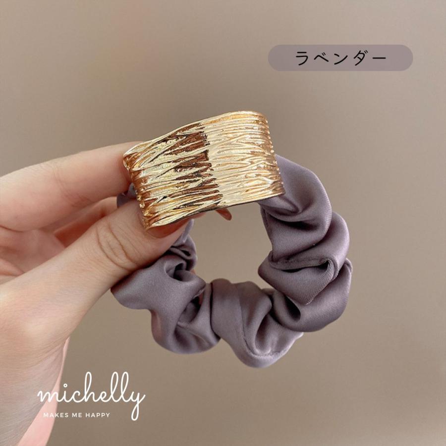 シュシュ プレート ゴールド まとめ髪 ヘアアレンジ ヘアゴム ブラック 黒 ホワイト 白 結婚式 きれいめ 大人 | ブランド登録なし | 03