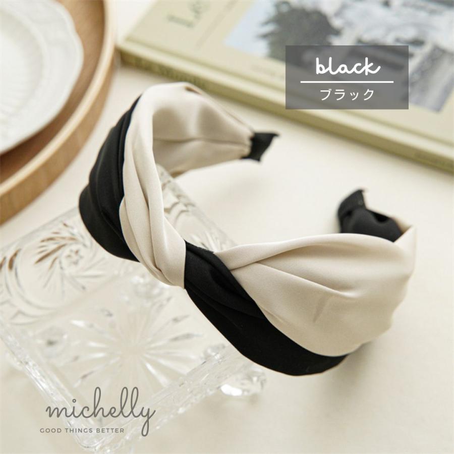 カチューシャ 幅広 ヘアアレンジ 痛くない バイカラー サテン 太め 黒 ピンク ツイスト 大人 | ブランド登録なし | 03