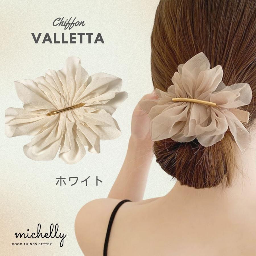バレッタ シフォン ヘアアクセサリー ゴールド 大人 アレンジ ベージュ ホワイト ブラック 黒 白 | ブランド登録なし | 02