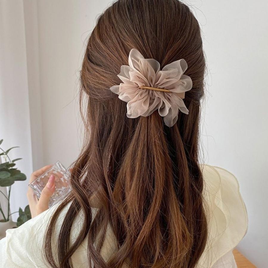 バレッタ シフォン ヘアアクセサリー ゴールド 大人 アレンジ ベージュ ホワイト ブラック 黒 白 | ブランド登録なし | 06