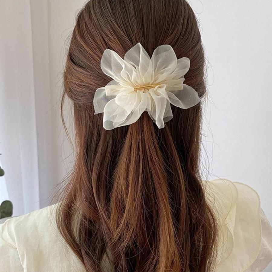 バレッタ シフォン ヘアアクセサリー ゴールド 大人 アレンジ ベージュ ホワイト ブラック 黒 白 | ブランド登録なし | 07