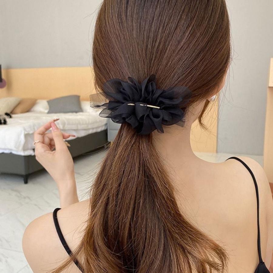 バレッタ シフォン ヘアアクセサリー ゴールド 大人 アレンジ ベージュ ホワイト ブラック 黒 白 | ブランド登録なし | 08