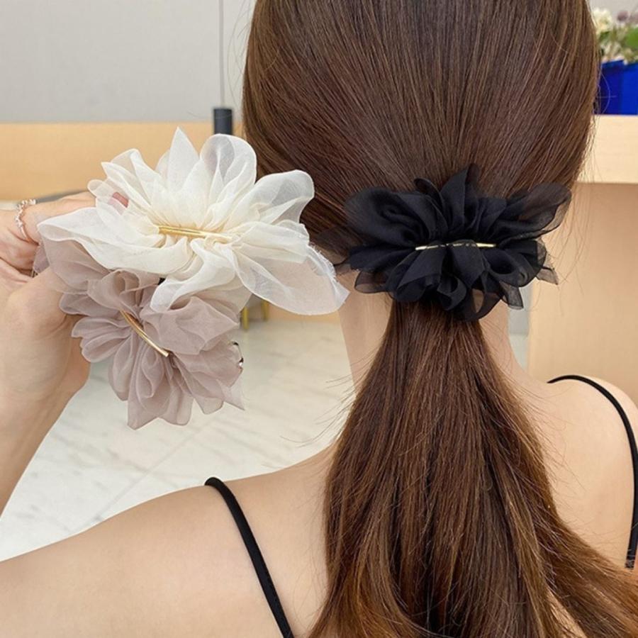 バレッタ シフォン ヘアアクセサリー ゴールド 大人 アレンジ ベージュ ホワイト ブラック 黒 白 | ブランド登録なし | 09