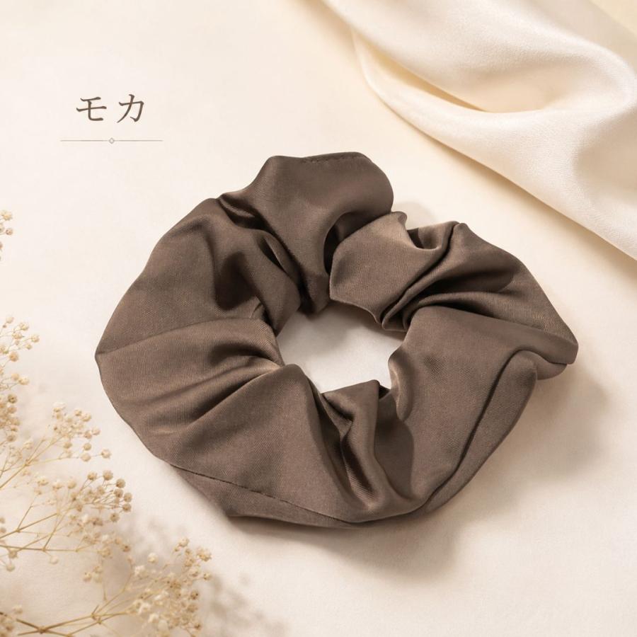 シュシュ サテン 黒 モカ ヘアゴム 艶感 無地 シンプル おしゃれ まとめ髪 簡単 アレンジ | ブランド登録なし | 01