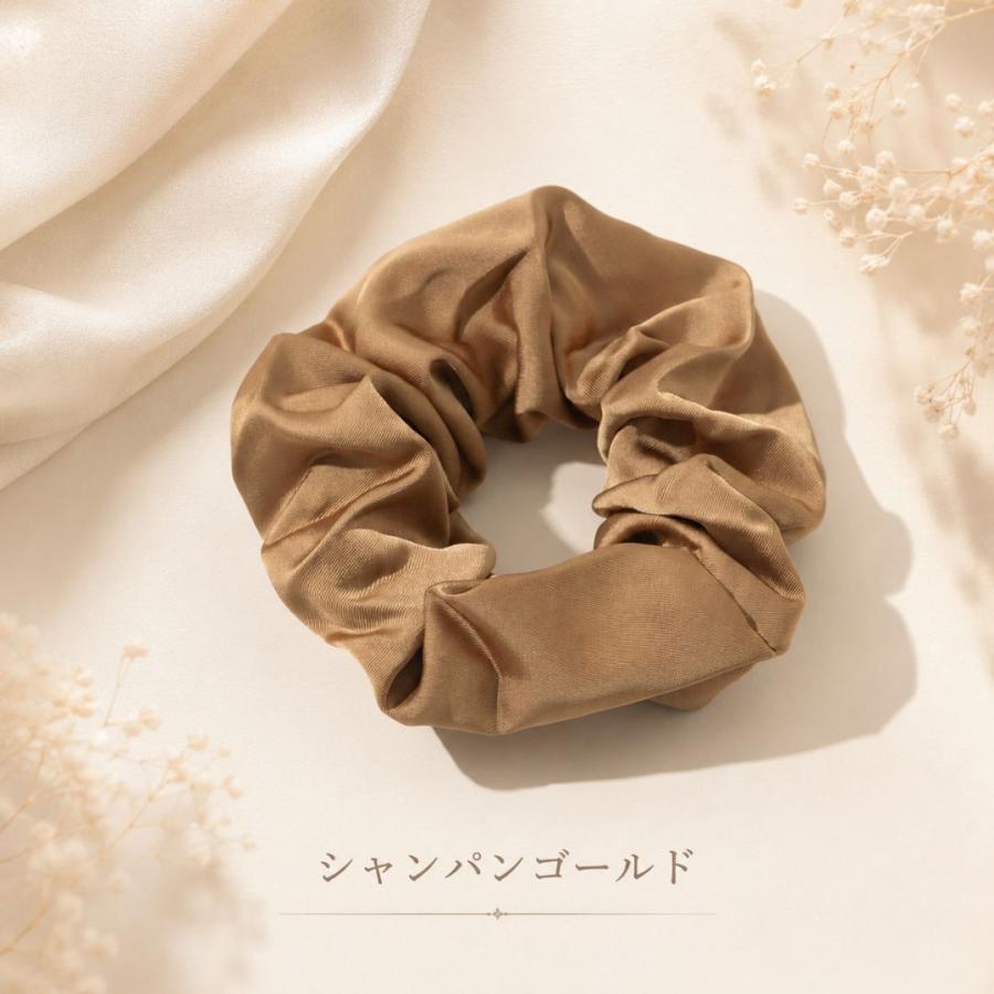 シュシュ サテン 黒 モカ ヘアゴム 艶感 無地 シンプル おしゃれ まとめ髪 簡単 アレンジ | ブランド登録なし | 03