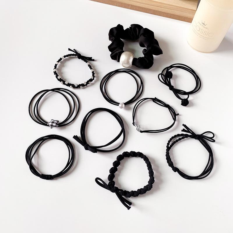 ヘアゴム 10点 セット シュシュ シンプル リボン 黒 ブラック ピンク 切れにくい 爆買 | ブランド登録なし