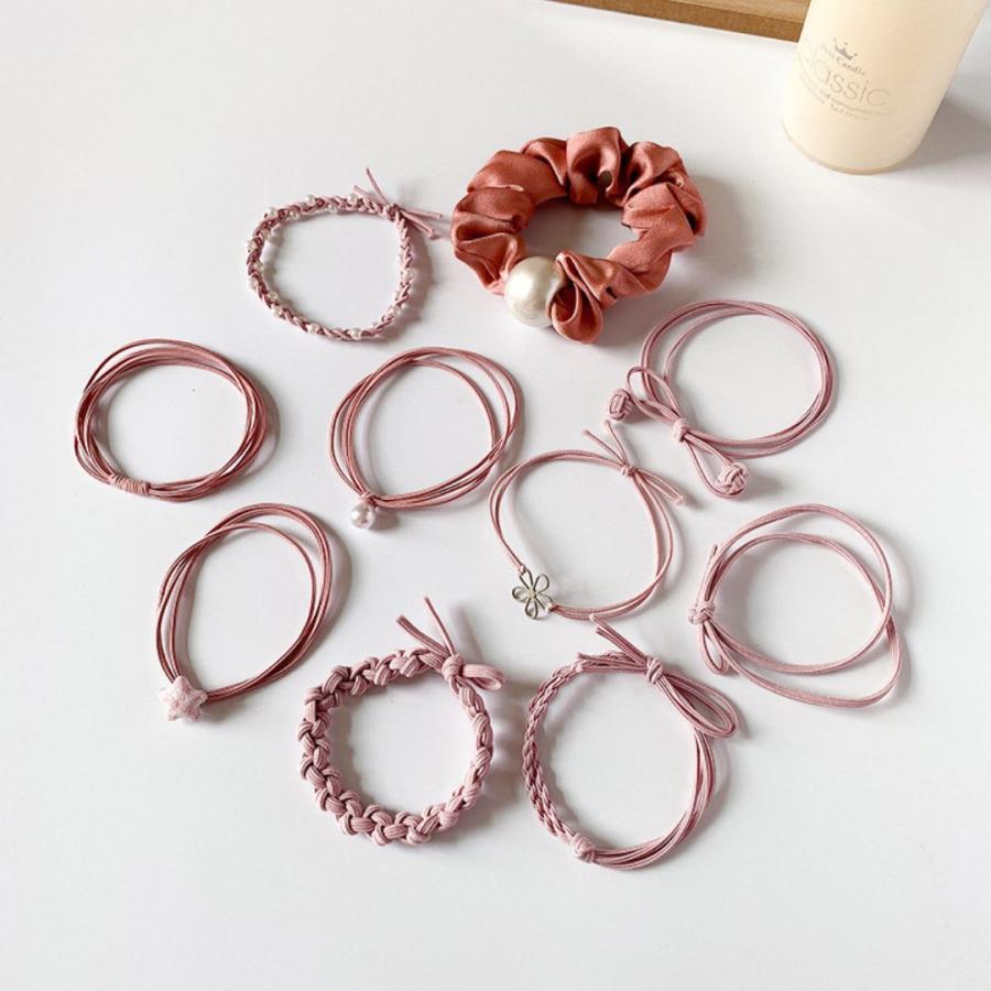 ヘアゴム 10点 セット シュシュ シンプル リボン 黒 ブラック ピンク 切れにくい 爆買 | ブランド登録なし | 06