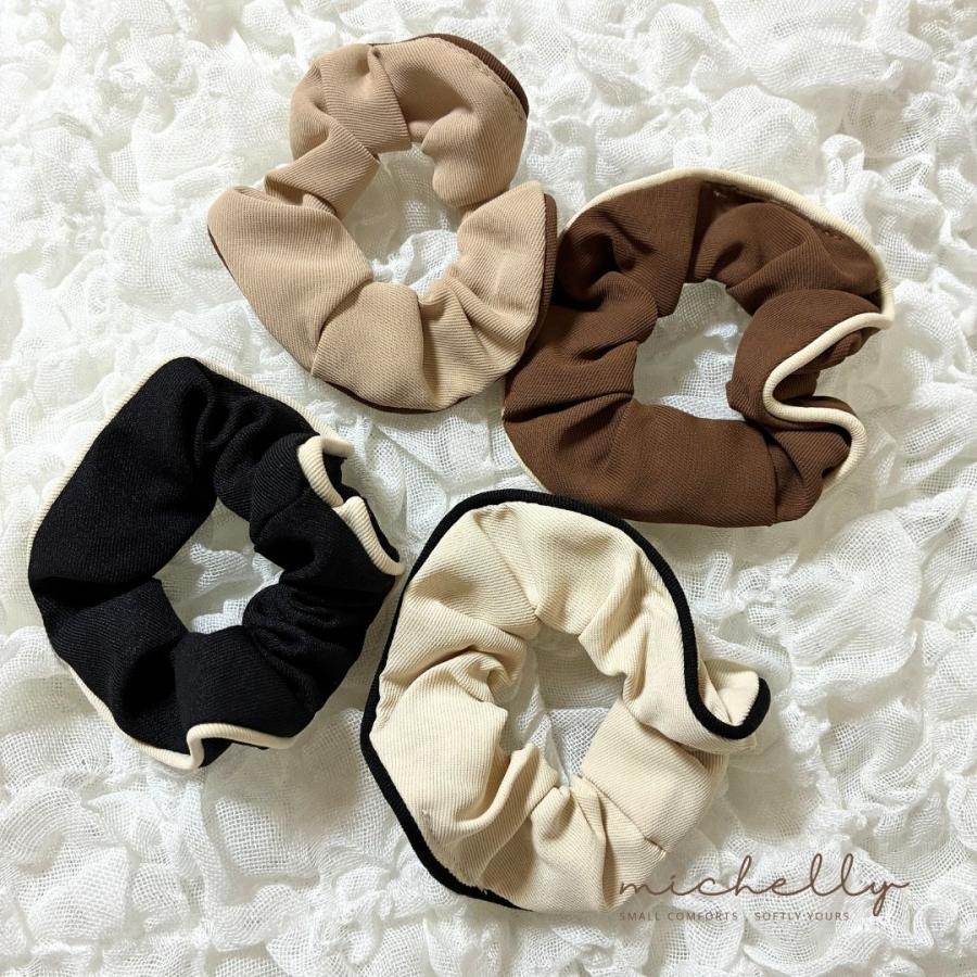 シュシュ バイカラー パイピング 大人 きれいめ 上品 ヘアアクセサリー ヘアゴム まとめ髪 ブラック 黒 | ブランド登録なし | 09