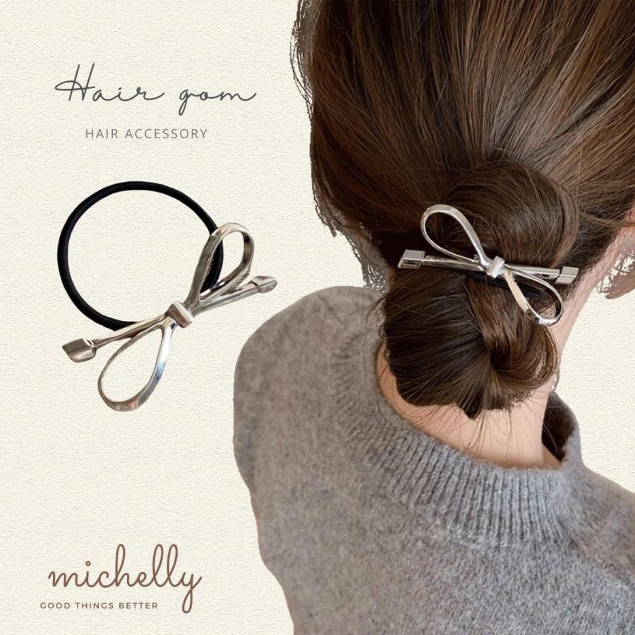 ヘアゴム リボン メタル ヘアアレンジ 大人 まとめ髪 シンプル 黒 ヘアアクセサリー かわいい | ブランド登録なし