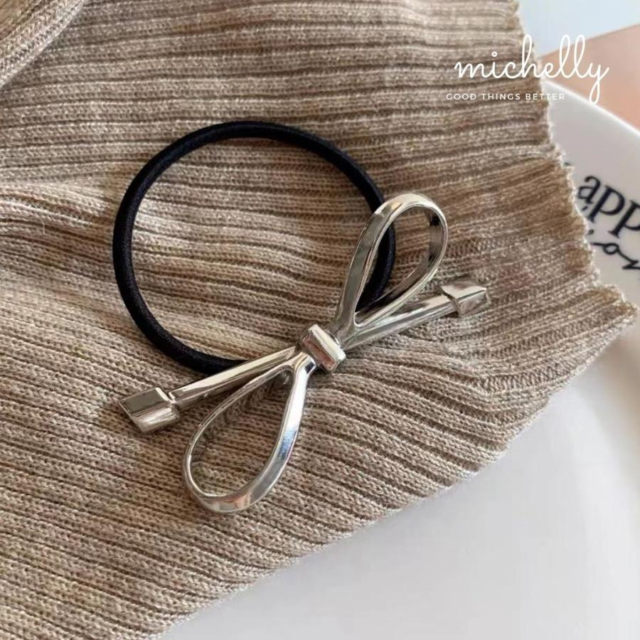 ヘアゴム リボン メタル ヘアアレンジ 大人 まとめ髪 シンプル 黒 ヘアアクセサリー かわいい | ブランド登録なし | 01