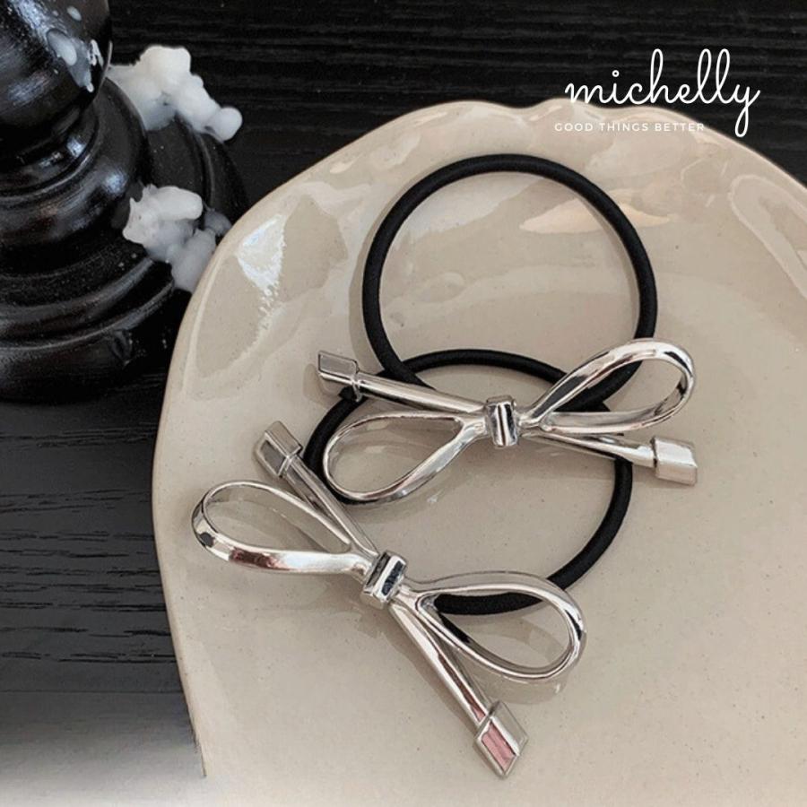 ヘアゴム リボン メタル ヘアアレンジ 大人 まとめ髪 シンプル 黒 ヘアアクセサリー かわいい | ブランド登録なし | 02