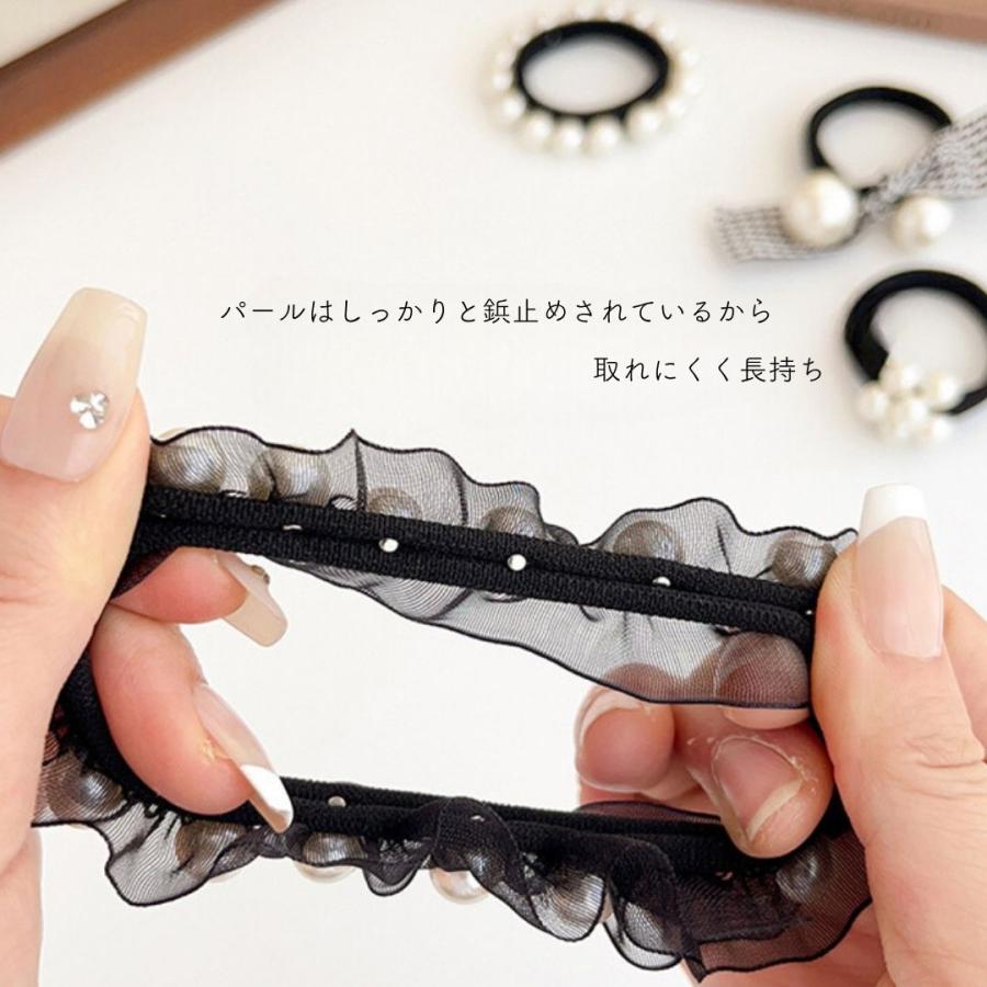 ヘアゴム パール リボン 千鳥格子 ヘアアレンジ 大人 まとめ髪 シンプル 黒 アクセサリー きれいめ | ブランド登録なし | 02