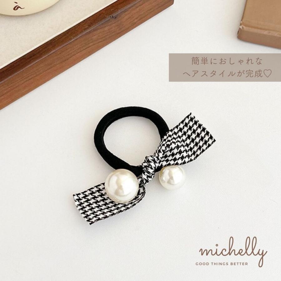 ヘアゴム パール リボン 千鳥格子 ヘアアレンジ 大人 まとめ髪 シンプル 黒 アクセサリー きれいめ | ブランド登録なし | 04