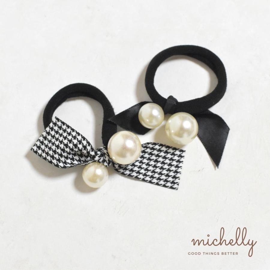 ヘアゴム パール リボン 千鳥格子 ヘアアレンジ 大人 まとめ髪 シンプル 黒 アクセサリー きれいめ | ブランド登録なし | 06
