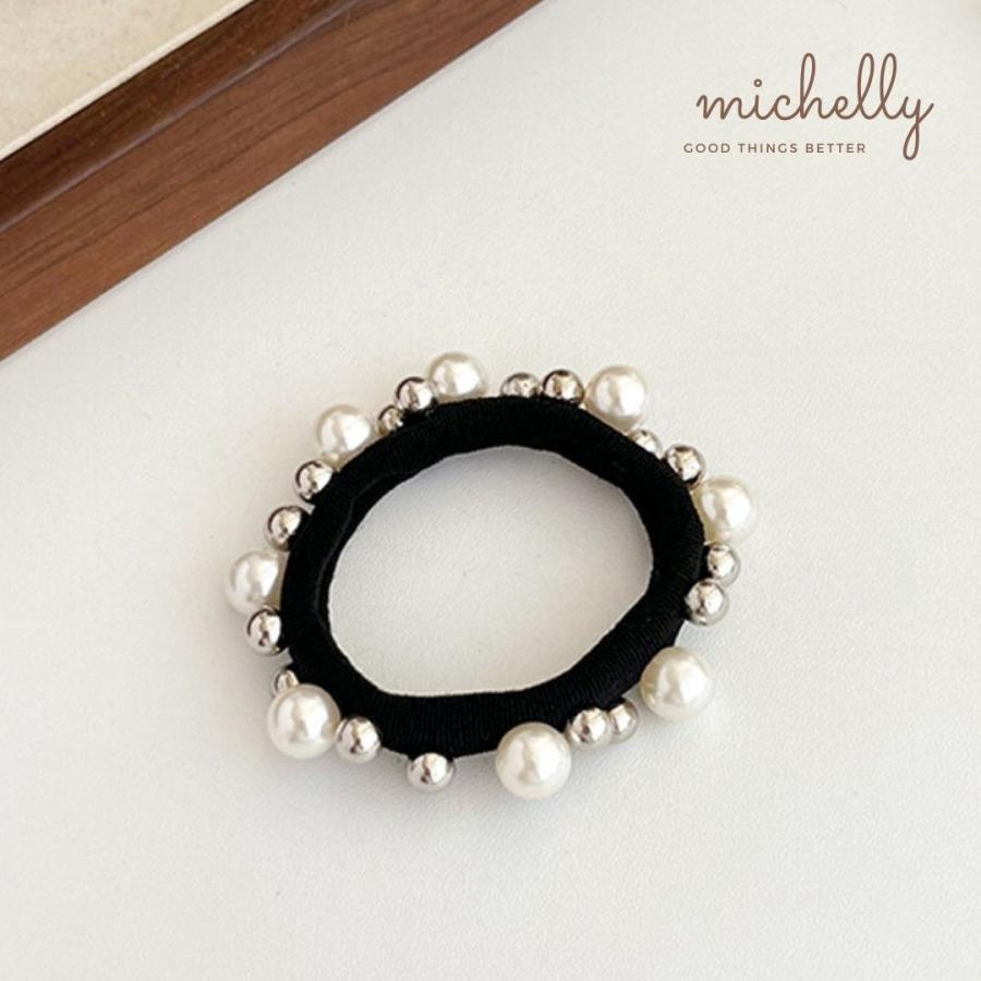 ヘアゴム パール  2本セット メタル ボール ヘアアレンジ まとめ髪 シンプル 黒 アクセサリー | ブランド登録なし | 01