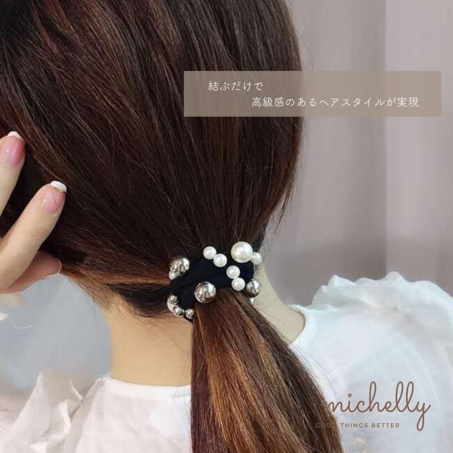 ヘアゴム パール  2本セット メタル ボール ヘアアレンジ まとめ髪 シンプル 黒 アクセサリー | ブランド登録なし | 03