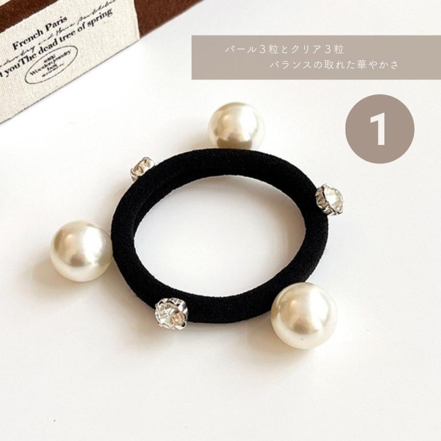 ヘアゴム パール クリアストーン 2本セット ボール ヘアアレンジ 大人 まとめ髪 シンプル 黒 | ブランド登録なし | 06