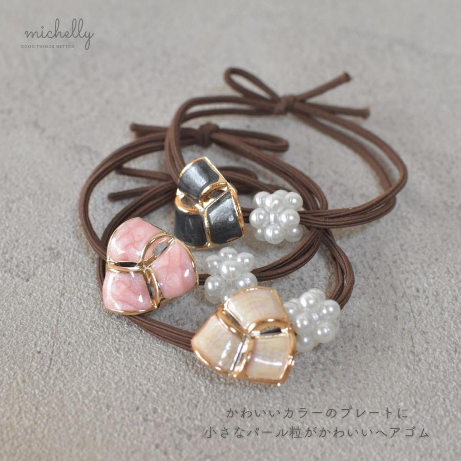 レディース ヘアゴム パール 3本セット シンプル 大人可愛い まとめ髪 ヘアアクセ 髪ゴム プレート | ブランド登録なし | 02
