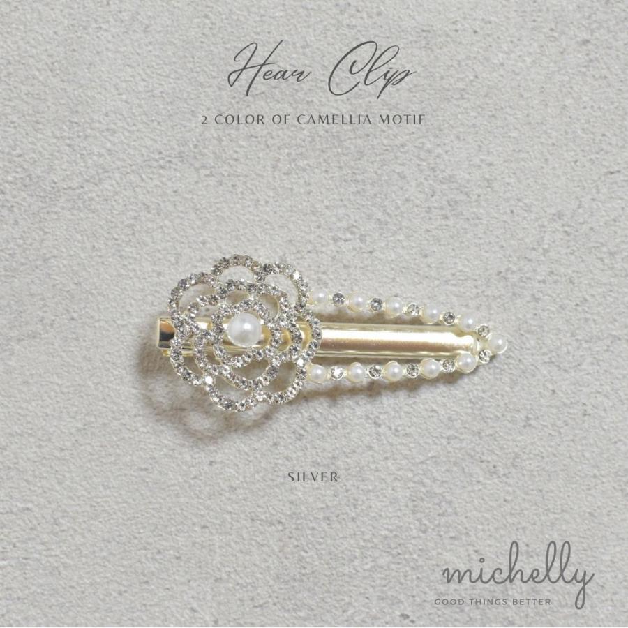 ヘアピン クリップ カメリア シルバー ゴールド パール ストーン クリア かわいい お花 椿 フラワー | ブランド登録なし | 01