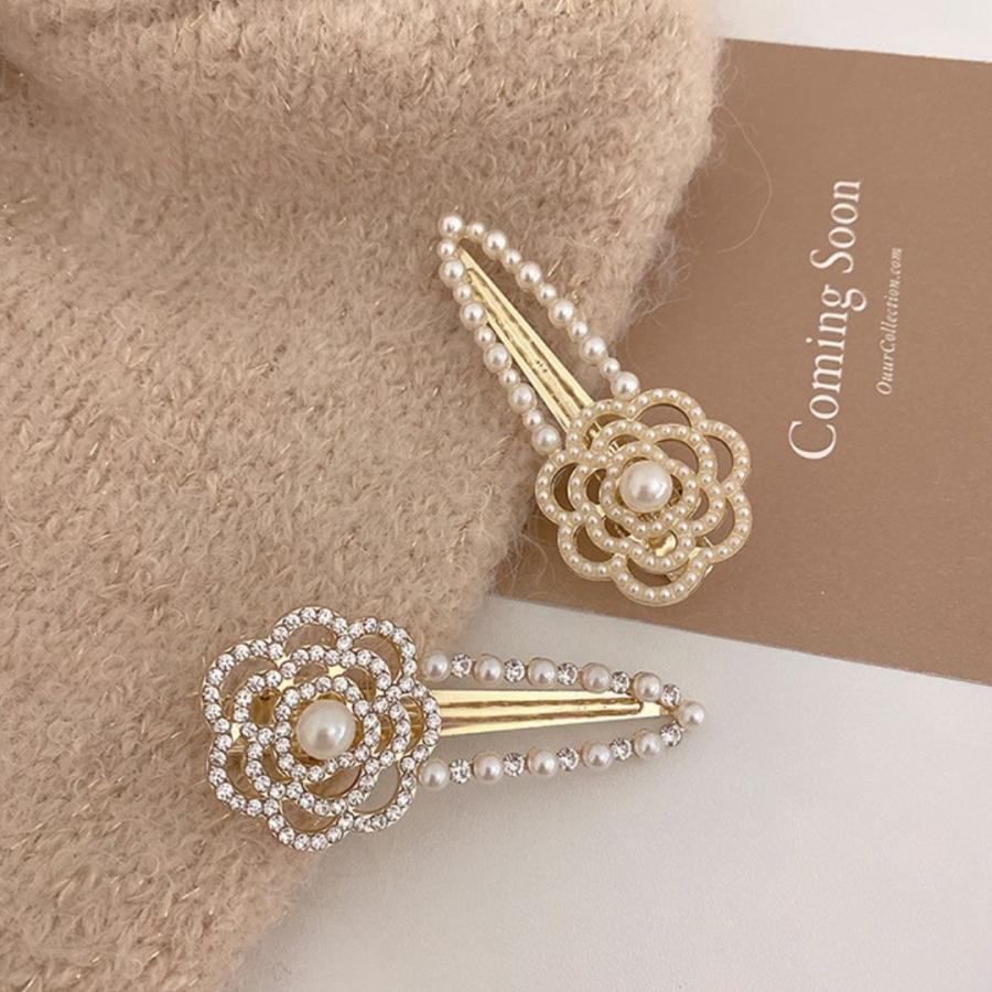 ヘアピン クリップ カメリア シルバー ゴールド パール ストーン クリア かわいい お花 椿 フラワー | ブランド登録なし | 06