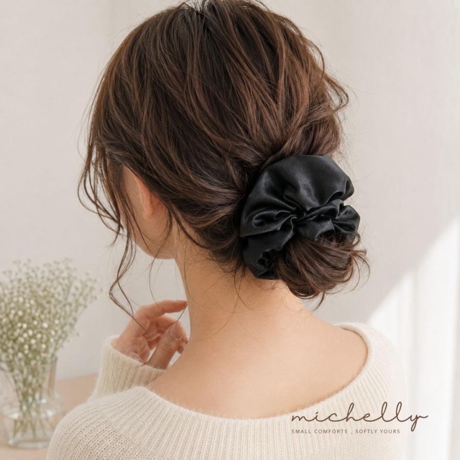 シュシュ サテン クッション ヘアゴム ブラック ゴールド ぷっくり ボリューム まとめ髪 ヘアアクセサリー 上品 きれいめ | ブランド登録なし | 10