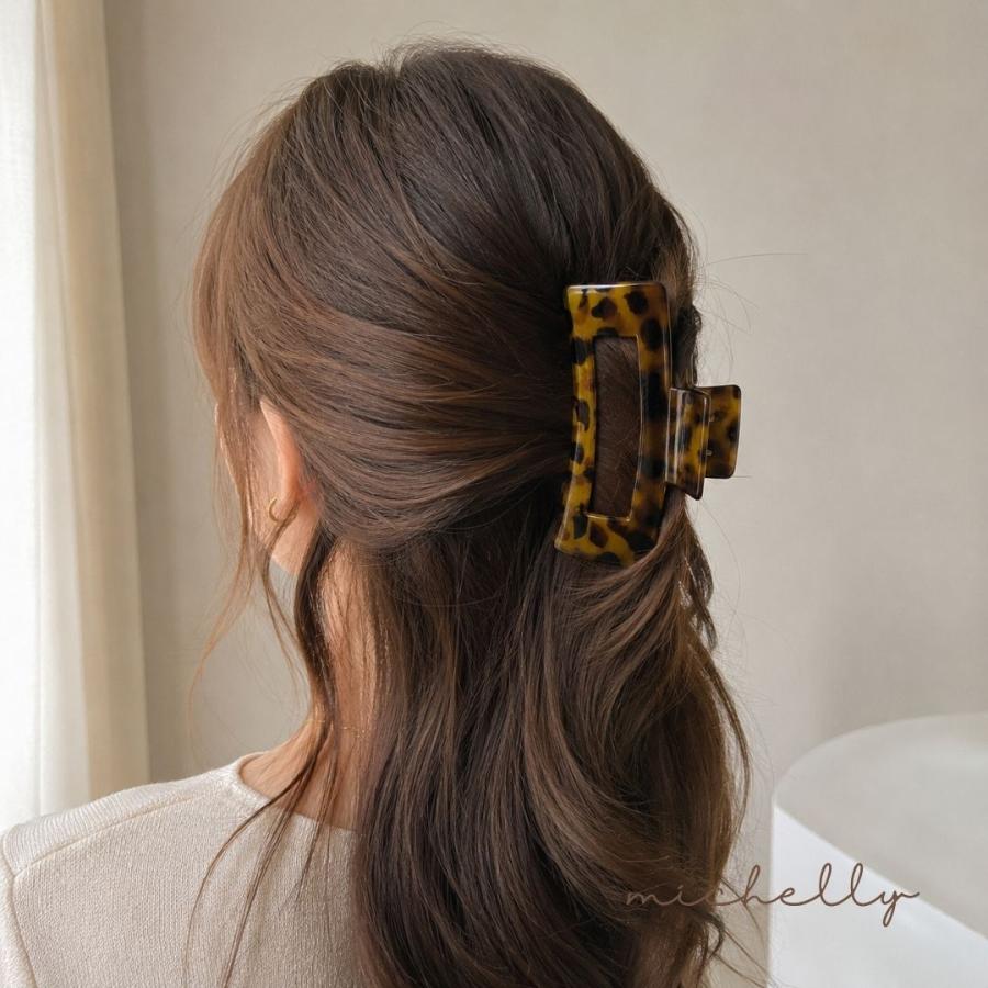 バンスクリップ スクエア べっ甲柄 ヘアクリップ 大きめ ヘアアクセサリー まとめ髪 上品 きれいめ ブラウン グレー | ブランド登録なし | 08