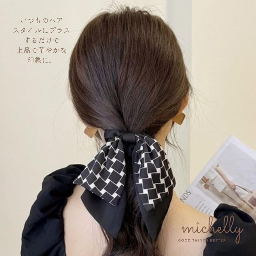 シュシュ リボン 格子 柄 黒 ベージュ ブラック 大きめ サテン 大人 きれいめ 上品 かわいい おしゃれ | ブランド登録なし | 04
