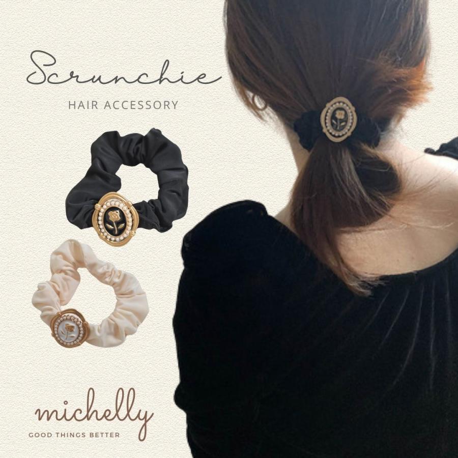 シュシュ プレート アンティーク風 カメオ 黒 白 レトロ 大人 きれいめ ブラック ホワイト パール | ブランド登録なし