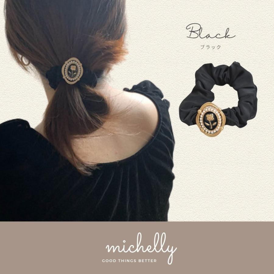 シュシュ プレート アンティーク風 カメオ 黒 白 レトロ 大人 きれいめ ブラック ホワイト パール | ブランド登録なし | 01