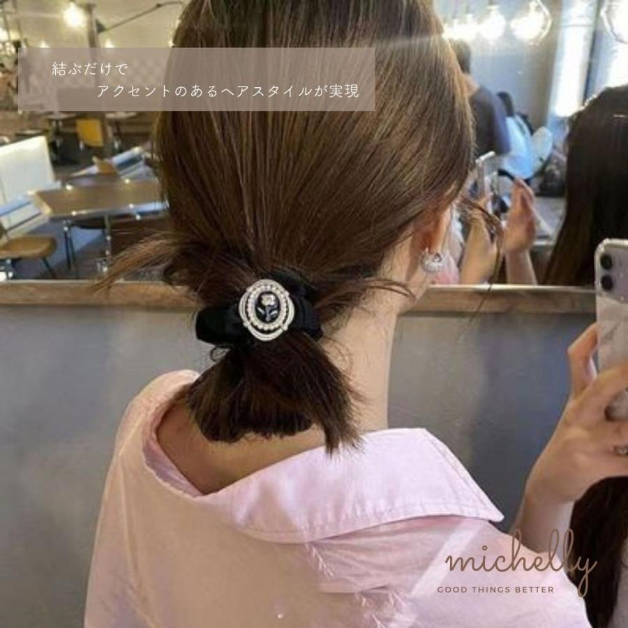 シュシュ プレート アンティーク風 カメオ 黒 白 レトロ 大人 きれいめ ブラック ホワイト パール | ブランド登録なし | 05