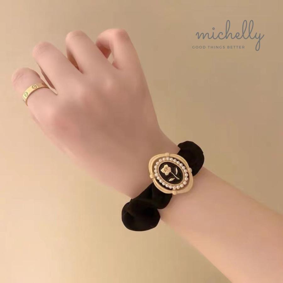 シュシュ プレート アンティーク風 カメオ 黒 白 レトロ 大人 きれいめ ブラック ホワイト パール | ブランド登録なし | 07