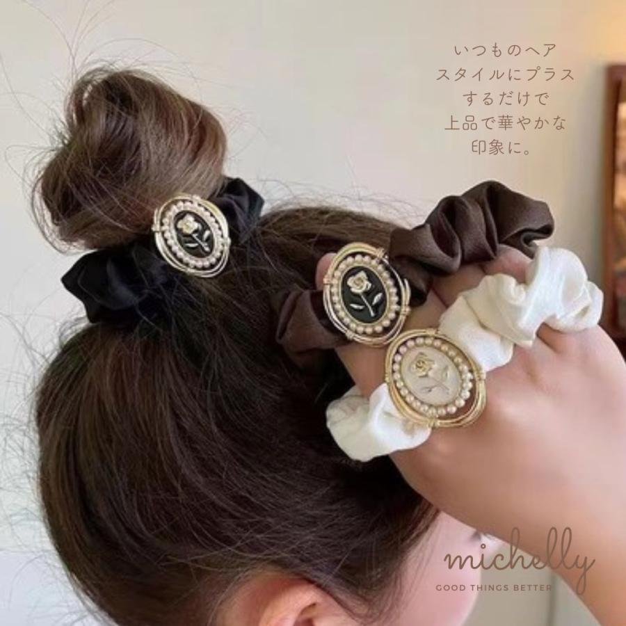 シュシュ プレート アンティーク風 カメオ 黒 白 レトロ 大人 きれいめ ブラック ホワイト パール | ブランド登録なし | 08