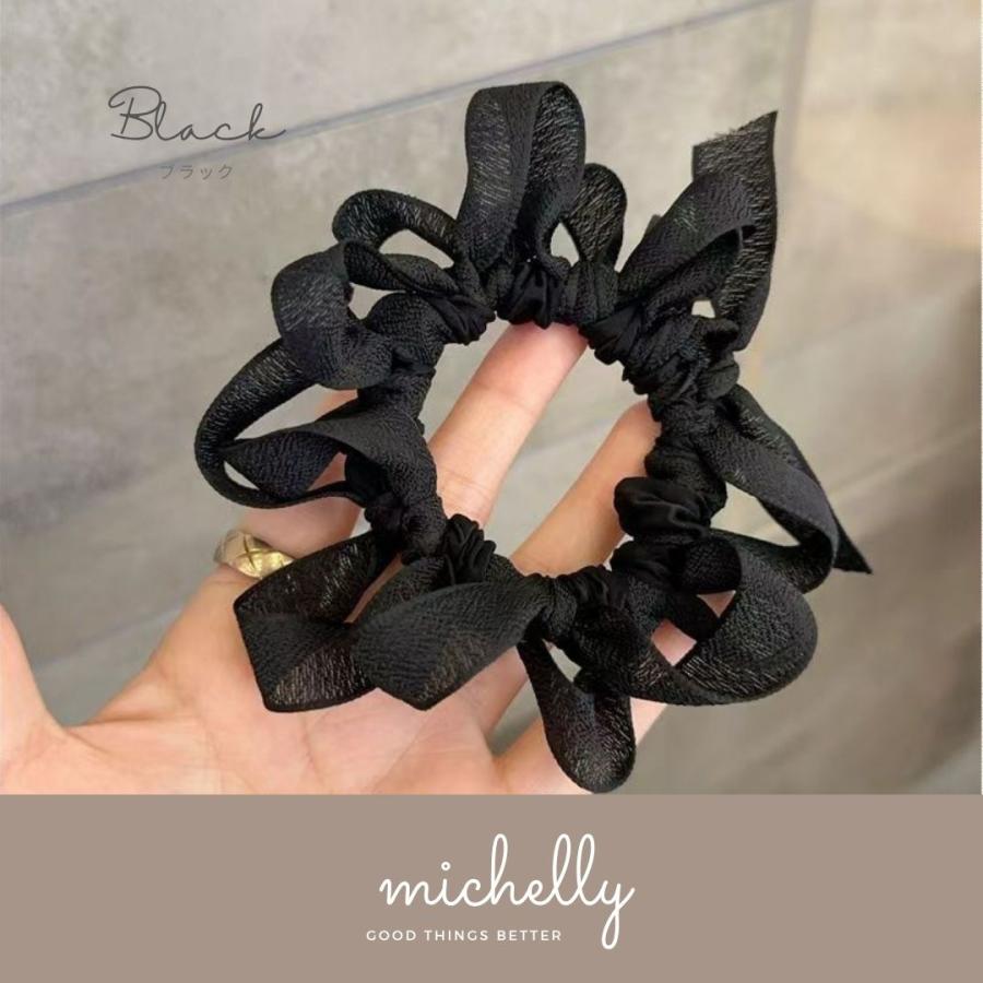 再販3【ブラック×グレージュ】ナチュラルリボン♡ヘアゴム ヘアゴム リボン シュシュ 2本セット 髪ゴム 大人かわいい 上品 まとめ