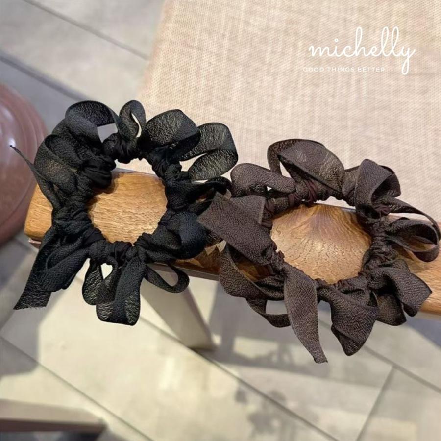 ヘアゴム リボン シュシュ 2本セット 髪ゴム 大人かわいい 上品 まとめ髪 ブラック ブラウン ヘアアレンジ | ブランド登録なし | 03