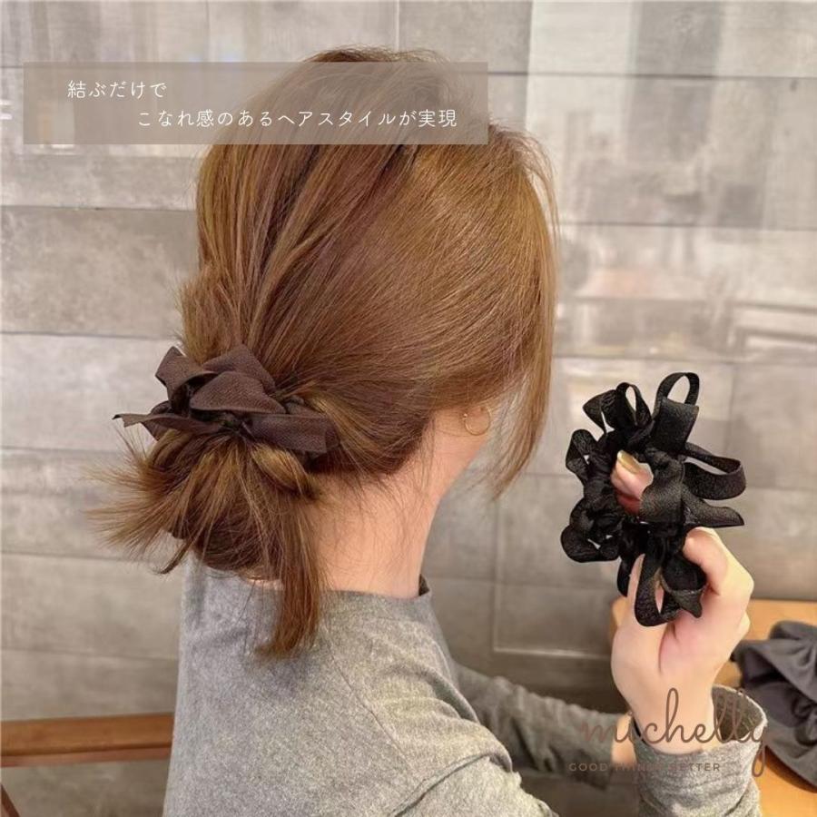 ヘアゴム リボン シュシュ 2本セット 髪ゴム 大人かわいい 上品 まとめ髪 ブラック ブラウン ヘアアレンジ | ブランド登録なし | 05