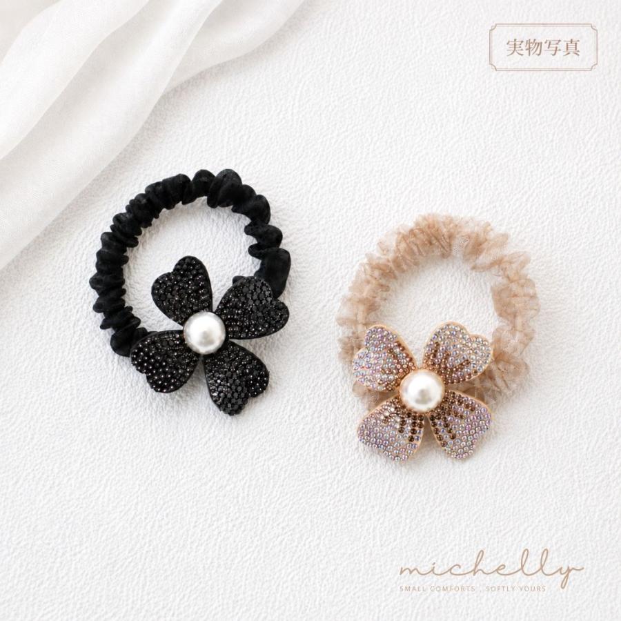 シュシュ ヘアゴム フラワー パール 花モチーフ ブラック ベージュ まとめ髪 大人かわいい 上品 きれいめ 爆買 | ブランド登録なし | 08