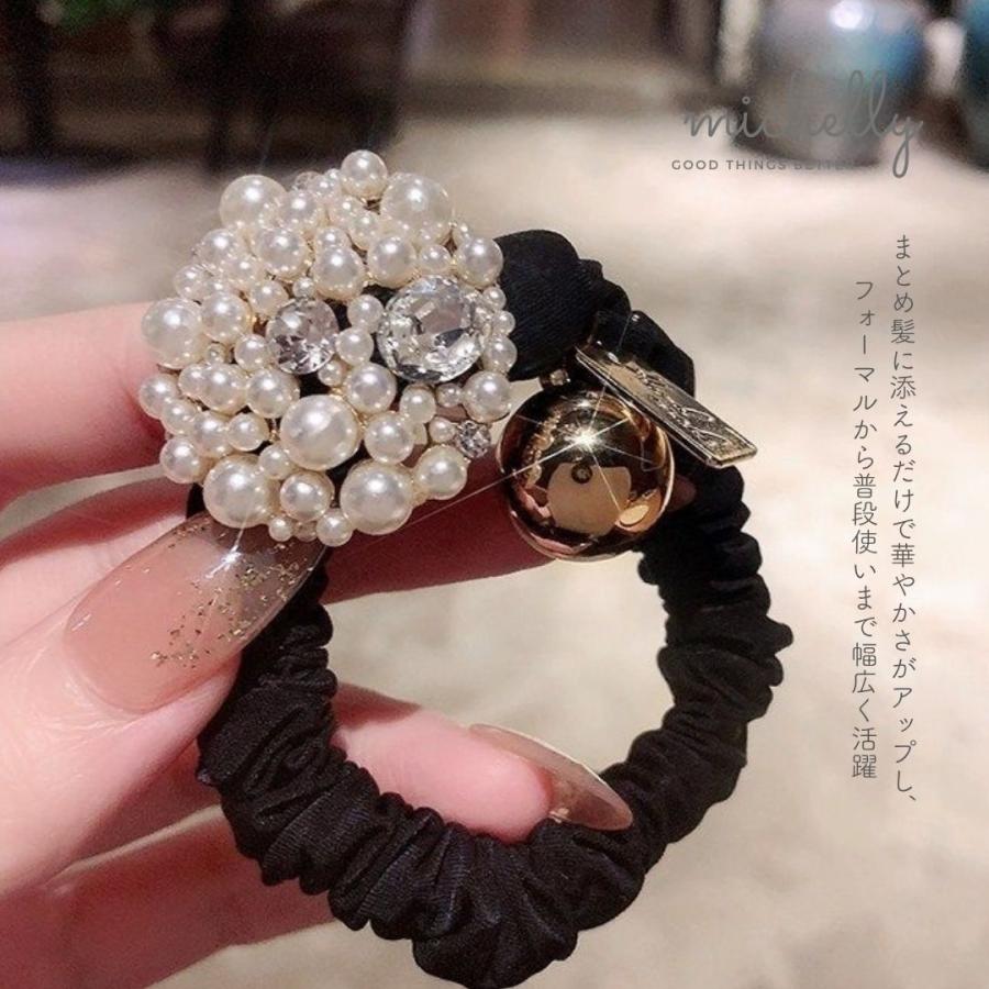 ヘアゴム パール ビジュー シュシュ 上品 高見え 結婚式 ブラック ブラウン サテン ゴールド ヘアアレンジ | ブランド登録なし | 05
