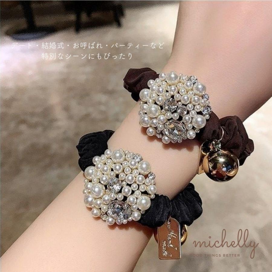 ヘアゴム パール ビジュー シュシュ 上品 高見え 結婚式 ブラック ブラウン サテン ゴールド ヘアアレンジ | ブランド登録なし | 07